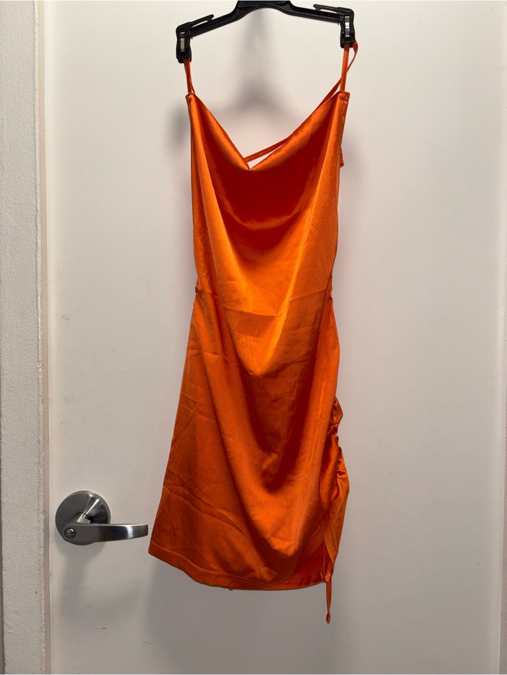 SHEIN Orange Satin Cowl Neck Mini Slip Dress